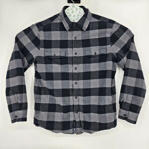 Vineyard Vines Flannel Shirt Mens Medium Plaid Lined Shacket Jacket Black Gray M